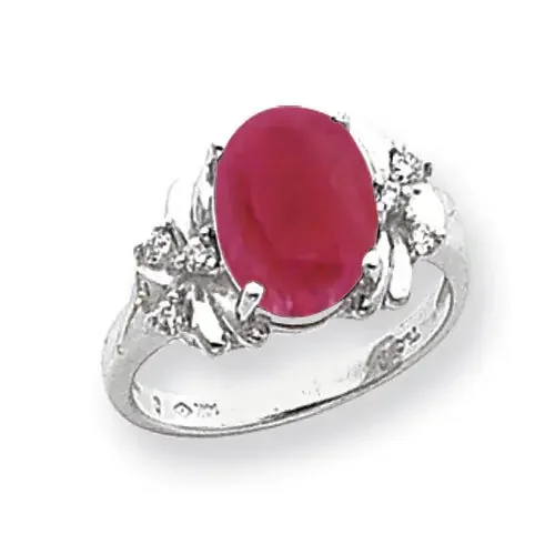 10x8mm Oval Created Ruby Diamond Ring 14k white Gold Y2240CR/A