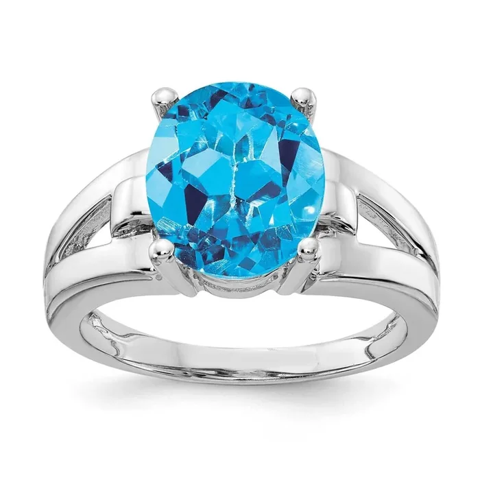 11x9mm Oval Blue Topaz ring 14k White Gold Y4547BT