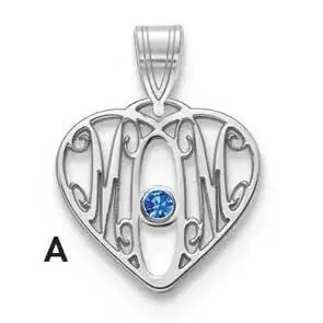 14KY Bezel & 1 Birthstone MOM in Heart Pendant 14k White Gold XNA886/1W