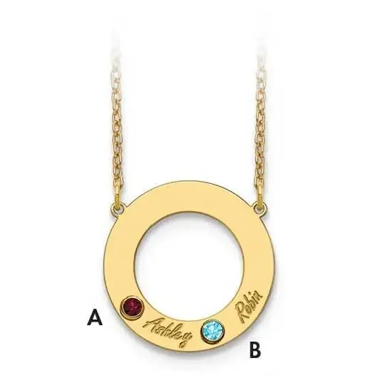 2 Name Cutout Circle Necklace with Birthstones 14k Gold XNA880/2Y