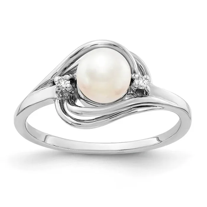 5.5mm Freshwater Cultured Pearl Diamond Ring 14k White Gold Y1969PL_AA