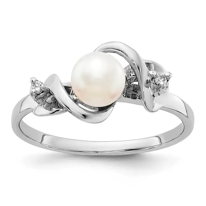 5.5mm Freshwater Cultured Pearl Diamond Ring 14k White Gold Y2017PL_AA