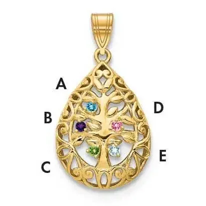 5 Birthstone (1.5mm) Tree of Life Tear Drop Pendant 14k Gold XNA908/5Y
