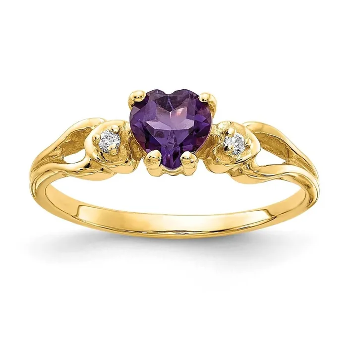 5Mm Heart Amethyst Diamond Ring 14k Gold Y2186AM/A