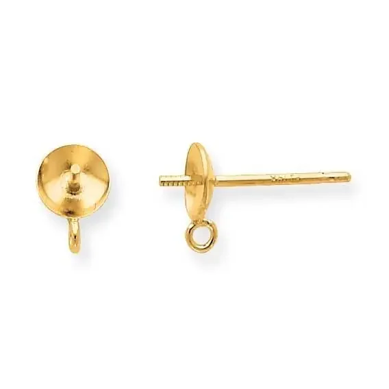 5mm Pearl Peg Cup with Ring Post Earring Mounting 14k Yellow Gold YG2669