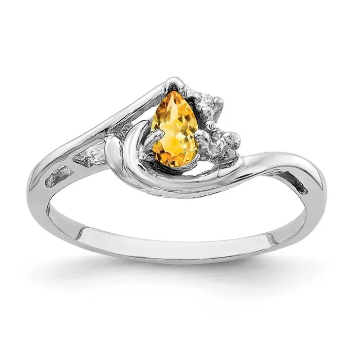 5x3mm Pear Citrine Aa Diamond Ring 14k White Gold Y4628CI/AA