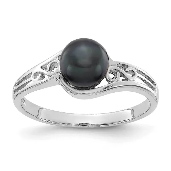 6mm Black Fresh Water Cultured Pearl Ring 14k white Gold Y1919BP