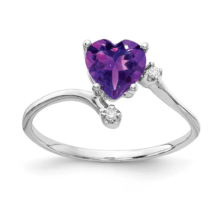 6mm Heart Amethyst Diamond ring 14k White Gold Y2155AM/AA