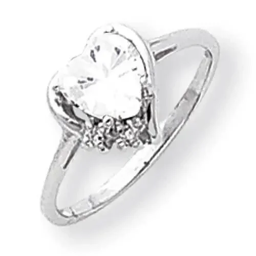 6mm Heart Cubic ZirconiDiamond Ring 14k White Gold Y2234CZ_AA