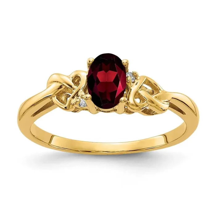 6x4mm Oval Garnet Aa Diamond Ring 14k Gold Y4690GA/AA