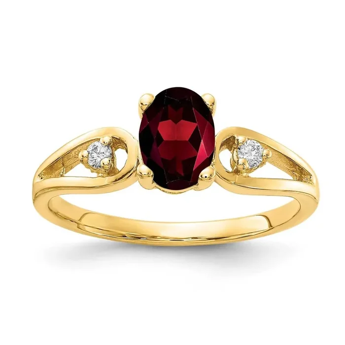 7x5mm Oval Garnet Diamond Ring 14k Gold Y2189GA_AA