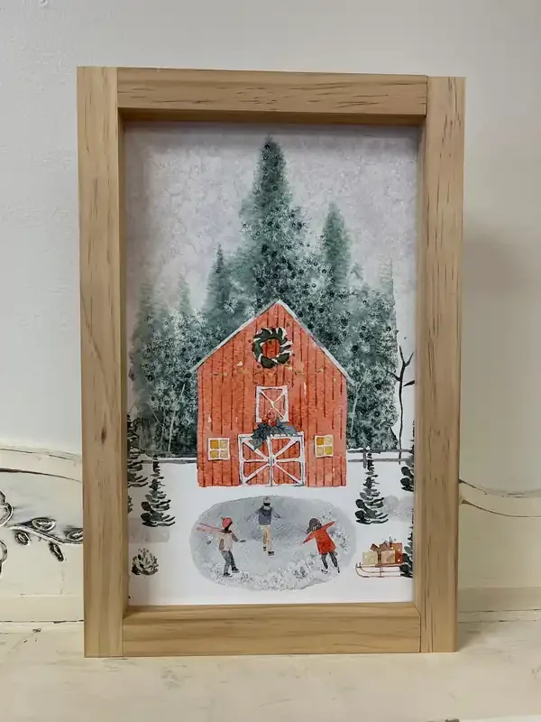 8×12 Large Winter Barn Scene-LIGHT OAK