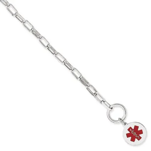 8.75 Inch Enameled Disc Medical ID Bracelet Engravable Sterling Silver XSM114-8.75