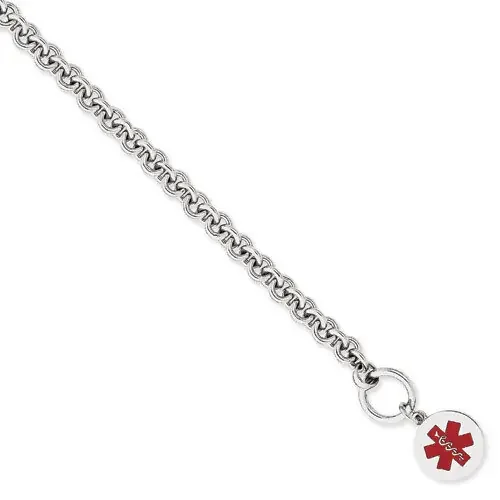 8.75 Inch Enameled Disc Medical ID Bracelet Engravable Sterling Silver XSM117-8.75