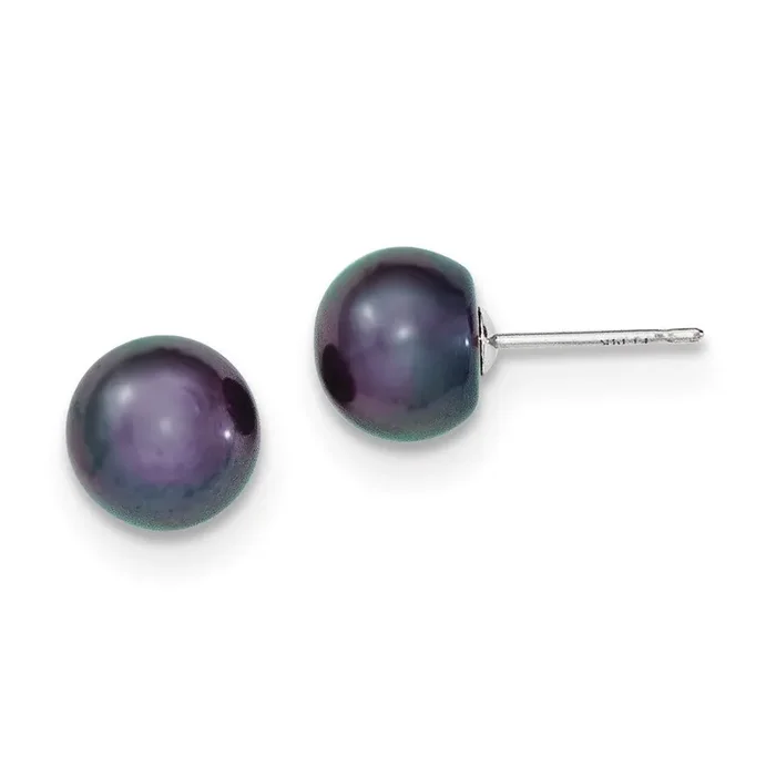 8-9mm Black Button Cultured Pearl Stud Earrings 14k White Gold XW80BB