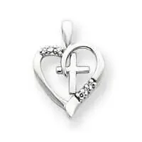 AAA Diamond Heart & Cross Pendant 14k White Gold XP1769WAAA