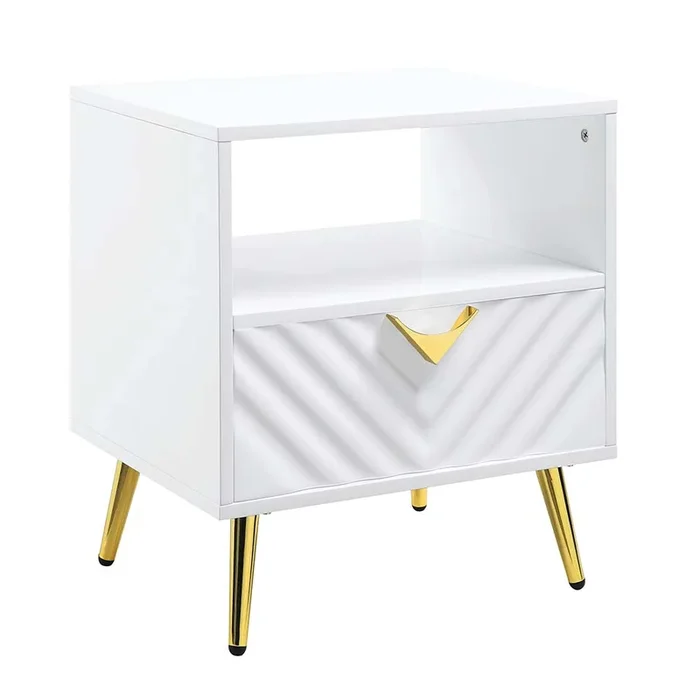 ACME Gaines White High Gloss Finish End Table Model LV01140