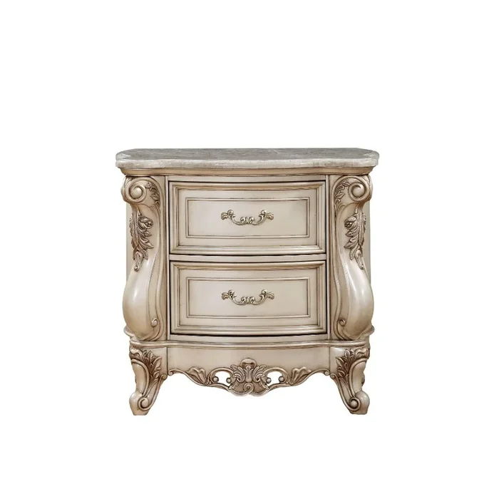 ACME Gorsedd Marble & Antique White Nightstand Model 27443