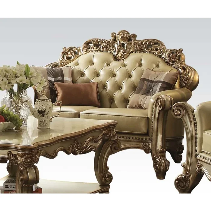 ACME Vendome Bone PU & Gold Patina Loveseat Model 53001