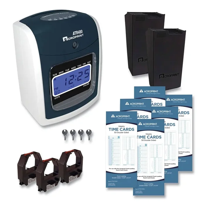 Acroprint® Atr480 Time Clock And Accessories Bundle, Digital Display, White/charcoal