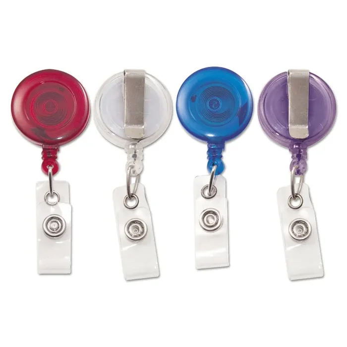 Advantus Translucent Retractable ID Card Reel, 30″ Extension, Assorted Colors, 4/Pack