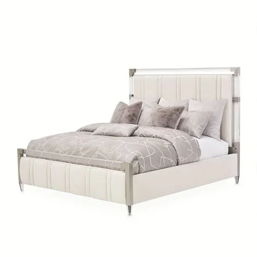 AICO Furniture Penthouse King Upholstered Platform Bed in Ash Gray