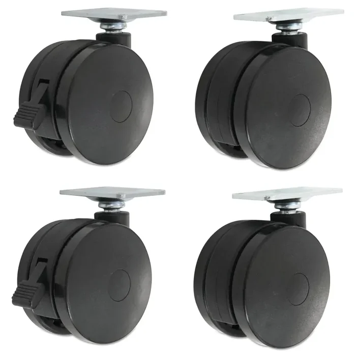 Alera® Casters for Height-Adjustable Table Bases, Grip Ring Stem, 2″ Wheel, Black, 4/Set