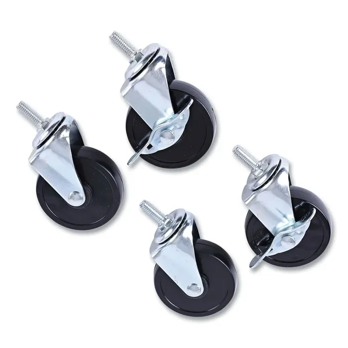 Alera® Optional Casters for Wire Shelving, Grip Ring Stem, 3″ Wheel, Black, 4/Set (2 Locking)