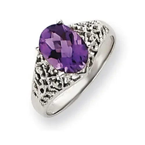 Amethyst Checker Ring 14k white Gold 8x6mm Oval Y4697AC