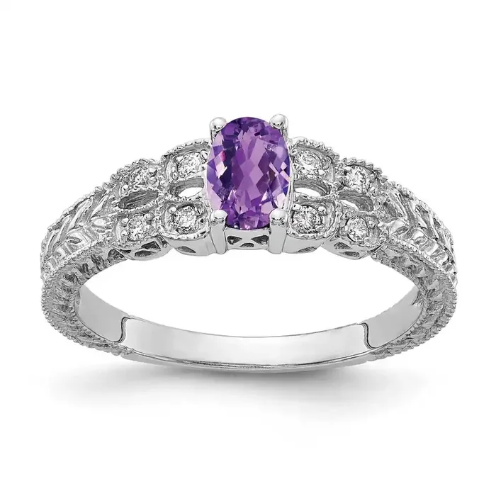 Amethyst Diamond Ring 14k white Gold 6x4mm Oval Y2065AM/A