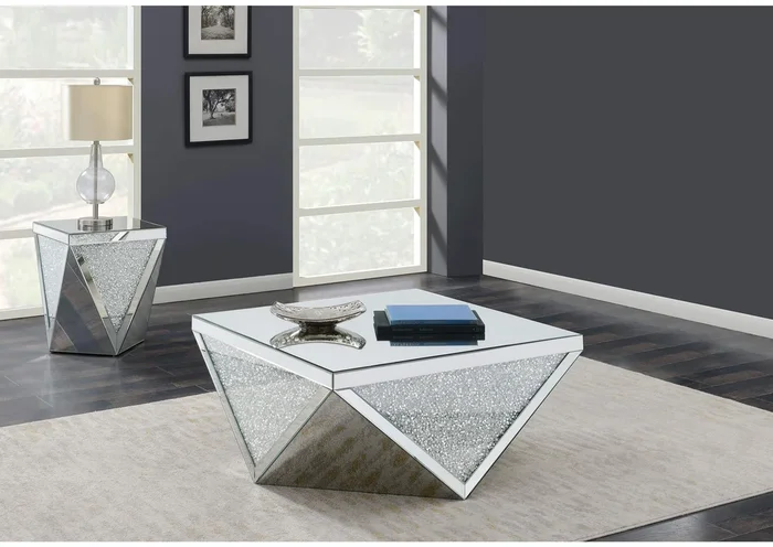 Amore 2-piece Mirrored Coffee and End Table Set Silver