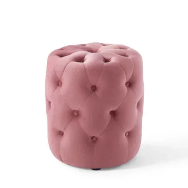 Amour Tufted Button Round Performance Velvet Ottoman / EEI-3778