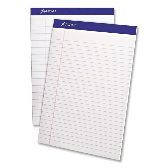 Ampad® Perforated Writing Pads, Wide/legal Rule, 50 White 8.5 X 11.75 Sheets, Dozen