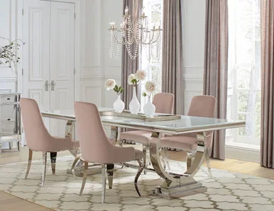 Antoine 5-piece Rectangular Glass Top Dining Table Set Pink / CS-108811-S5P