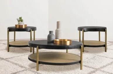 Arini 3-piece Round Coffee and End Table Set Black / CS-706198-S3