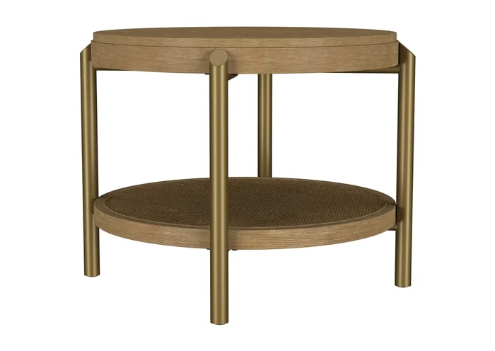 Arini Round End Side Table With Storage Shelf Sand Wash