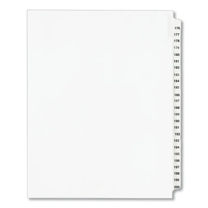 Avery® Preprinted Legal Exhibit Side Tab Index Dividers, Avery Style, 25-Tab, 176 To 200, 11 X 8.5, White, 1 Set, (1337)