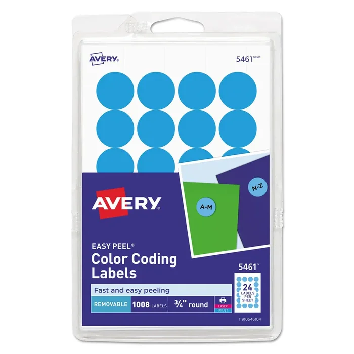 Avery® Printable Self-Adhesive Removable Color-Coding Labels, 0.75″ dia, Light Blue, 24/Sheet, 42 Sheets/Pack, (5461)