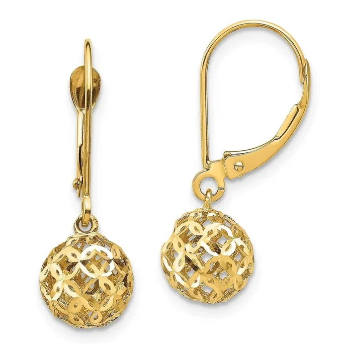Bead Dangle Leverback Earrings 14k Gold YE1871