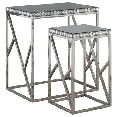 Betsy 2-piece Mirrored Stainless Steel Nesting Tables Silver / CS-930226