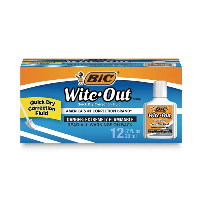 BIC® Wite-Out Quick Dry Correction Fluid, 20 mL Bottle, White, Dozen