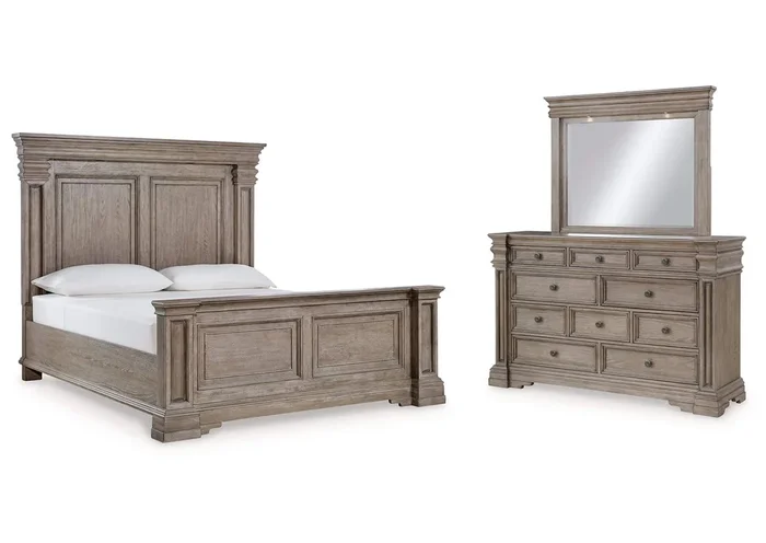 Blairhurst California King Panel Bed with Mirrored Dresser