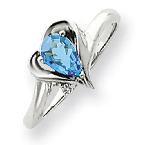 Blue Topaz Checker Diamond Ring 14k white Gold 6x4mm Pear Y4560BC/A