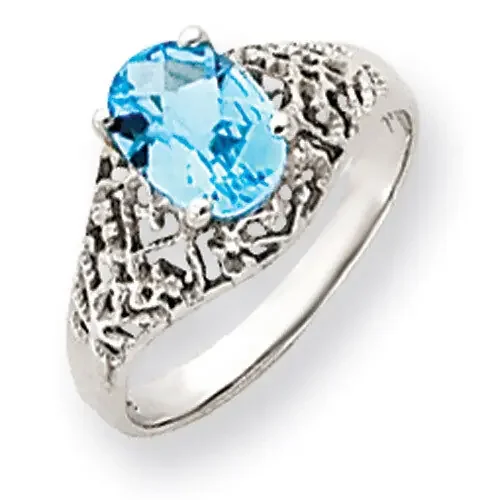 Blue Topaz Checker Ring 14k white Gold 8x6mm Oval Y4697BC