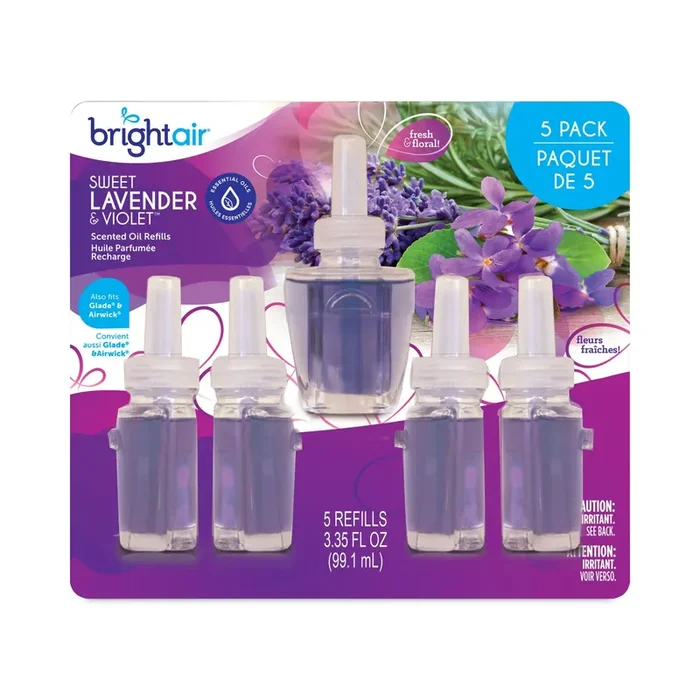BRIGHT Air® Electric Scented Oil Air Freshener Refill, Sweet Lavender And Violet, 0.67 Oz Bottle, 5/pack, 6 Pack/carton