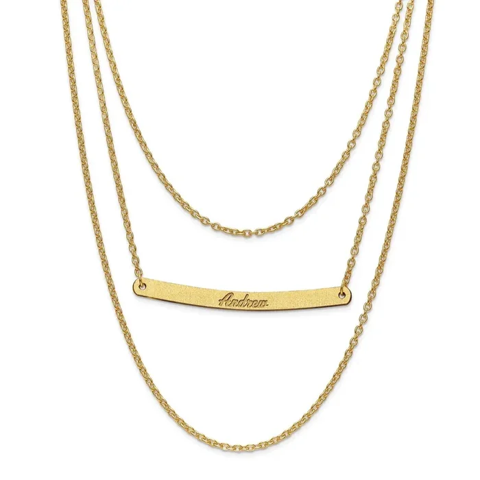 Brushed 3 Chain 1 Bar Name Necklace Gold-plated Silver XNA651GP