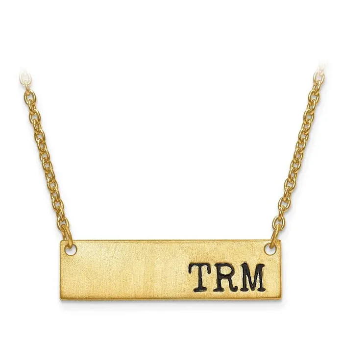 Brushed Antiqued Initial Monogram Bar with Chain Gold-plated Silver XNA646GP