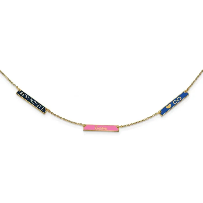 Brushed Epoxied 3 Station Necklace Sterling Silver Gold-plated XNA1179/3GP