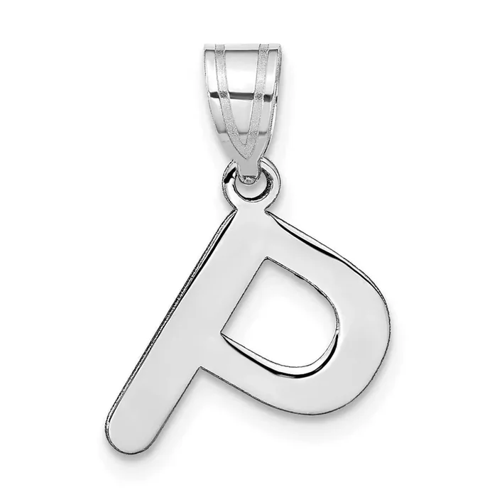 Bubble Letter P Initial Pendant 14k White Gold Polished YC1441WP