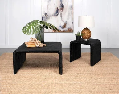 Cahya 2-piece Rattan Coffee and End Table Set Black / CS-708518-S2